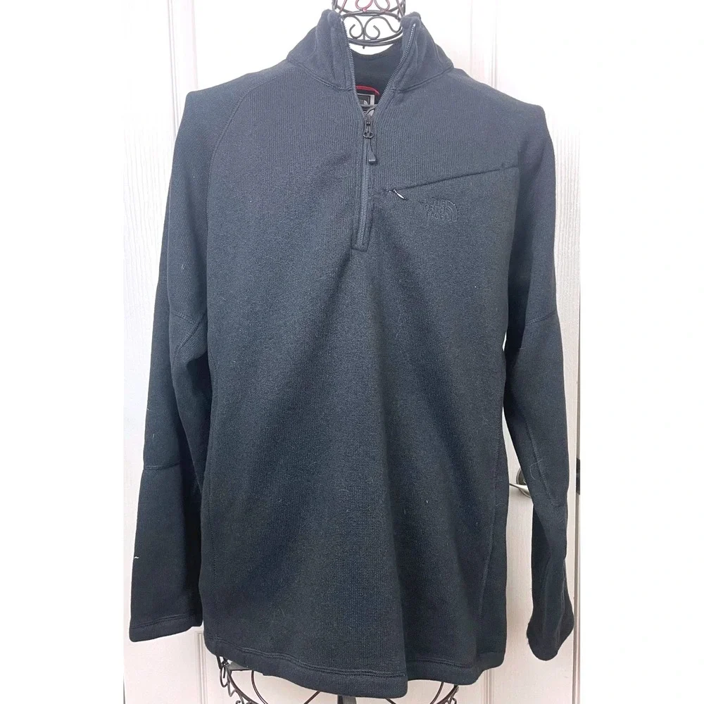 The North Face Mens Large Black Quarter Zip Fleece Pullover Jacket Mock Neck